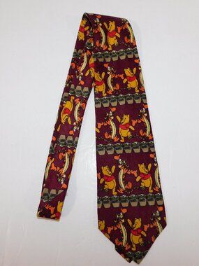 VTG Disney Winnie the Pooh & Tigger Honey Pots Maroon Neck Tie Polyester